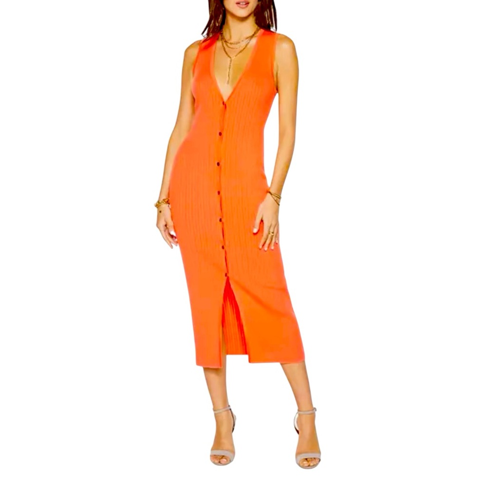 Ramy Brook Orange Sleeveless Button-Front Midi Dress